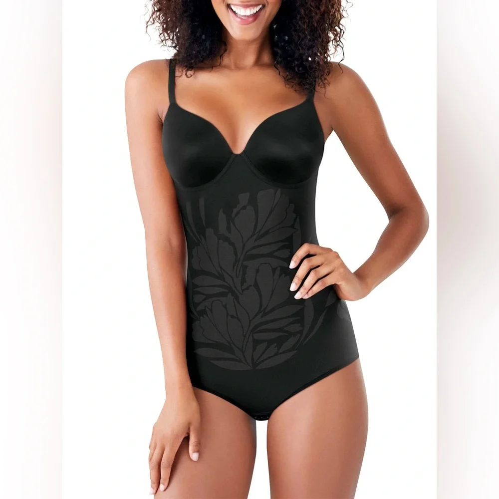 MAIDENFORM Black Floral Shapewear Bodysuit Sz: S